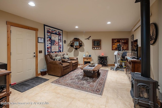 109 Redwood Rd, Star Valley Ranch, WY 83127 - living room with a wood stove and recessed lighting
