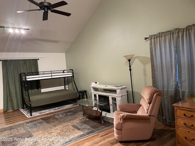 51 Cheyenne Cir, Star Valley Ranch, WY 83127 - bedroom featuring lofted ceiling, wood finished floors, and a ceiling fan
