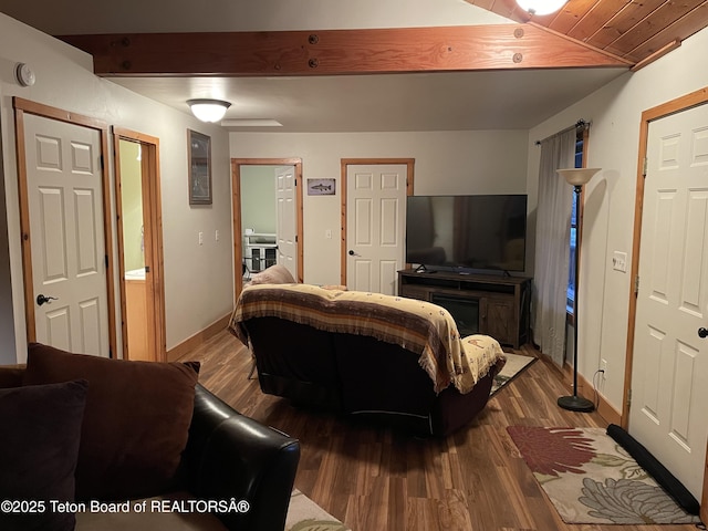 51 Cheyenne Cir, Star Valley Ranch, WY 83127 - living area featuring wood finished floors, baseboards, and beamed ceiling