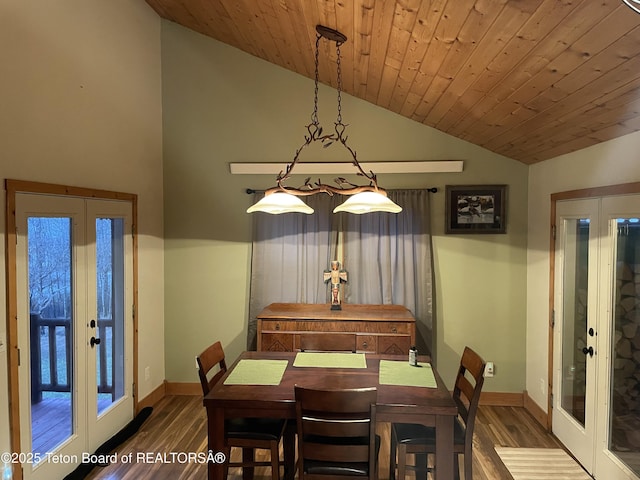 51 Cheyenne Cir, Star Valley Ranch, WY 83127 - dining room with french doors, lofted ceiling, wood finished floors, and baseboards