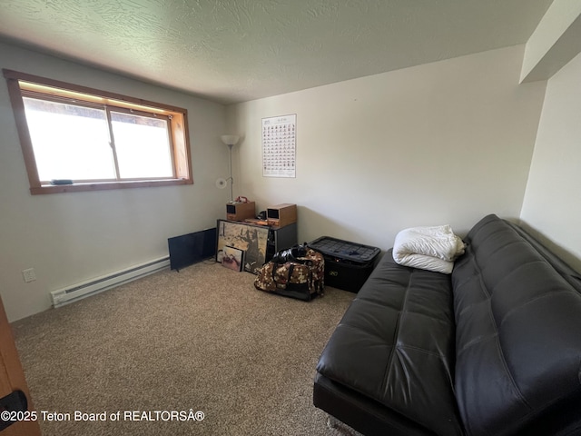 51 Cheyenne Cir, Star Valley Ranch, WY 83127 - sitting room featuring a baseboard radiator, carpet flooring, and a textured ceiling