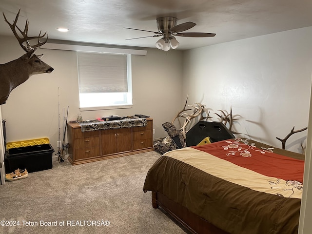 543 Rockbridge Dr, Afton, WY 83110 - bedroom featuring light colored carpet and a ceiling fan
