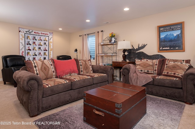 525 Booshway St, Driggs, ID 83422 - living area featuring light carpet and recessed lighting