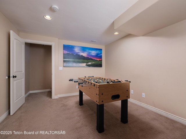 525 Booshway St, Driggs, ID 83422 - rec room with carpet floors, baseboards, and recessed lighting