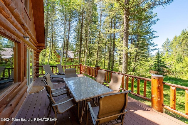 1238 Vista Dr, Star Valley Ranch, WY 83127 - wooden terrace with outdoor dining space