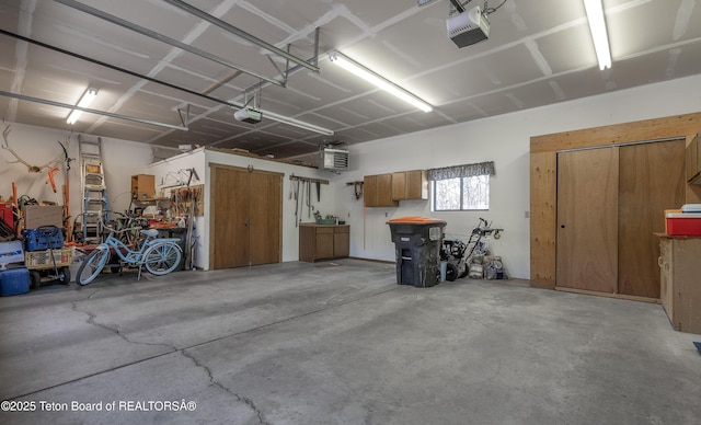 529 Quaking Aspen Dr, Driggs, ID 83422 - garage featuring a garage door opener and a workshop area