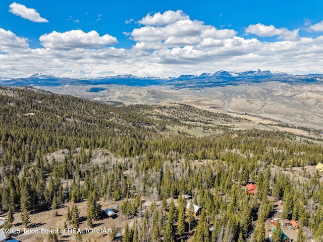 2 Porcupine Cir, Dubois, WY 82513 - drone / aerial view of a heavily wooded area and a mountainous background