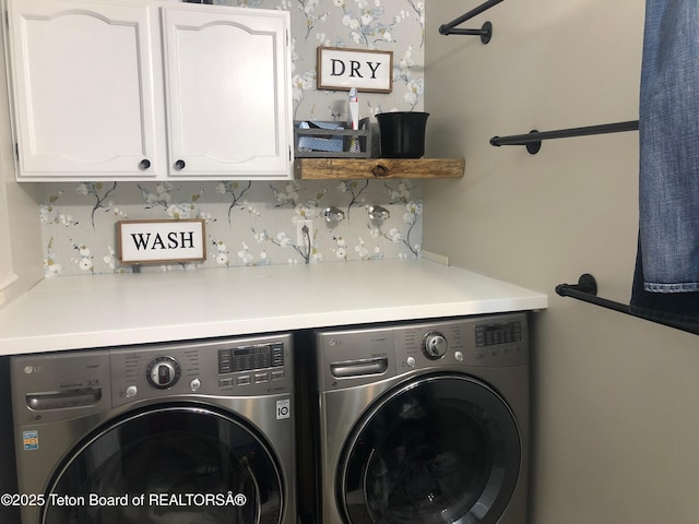 325 1st St N, Cokeville, WY 83114 - laundry area with cabinet space and washing machine and clothes dryer