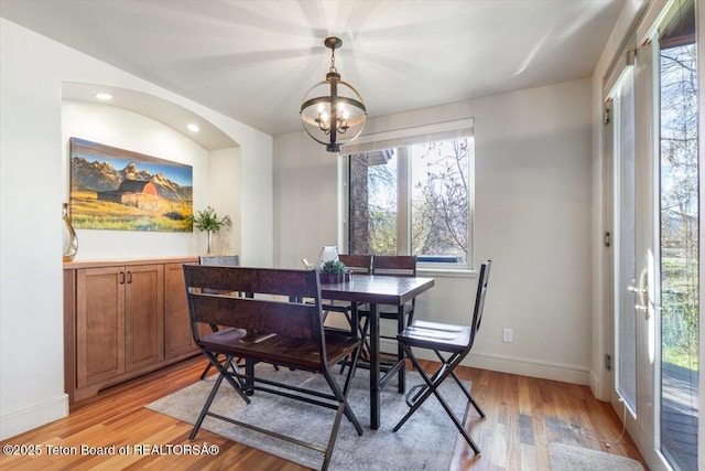 33 Willowbrook Dr, Driggs, ID 83422 - dining space featuring light wood-style floors, a chandelier, baseboards, and recessed lighting