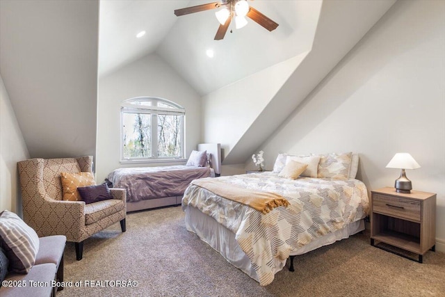 33 Willowbrook Dr, Driggs, ID 83422 - carpeted bedroom with recessed lighting, a ceiling fan, and high vaulted ceiling