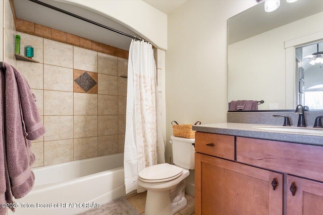 33 Willowbrook Dr, Driggs, ID 83422 - full bathroom featuring toilet, vanity, shower / bath combo with shower curtain, and tile patterned flooring