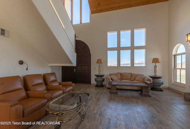 60 Flying Frog St, Dubois, WY 82513 - living area with a high ceiling, wood finished floors, and baseboards