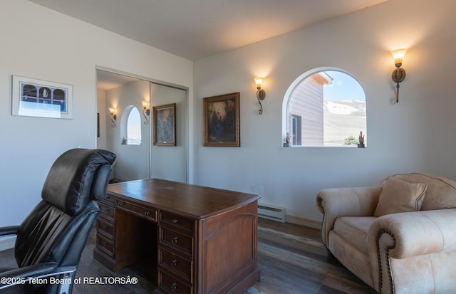 60 Flying Frog St, Dubois, WY 82513 - office space featuring a baseboard heating unit, dark wood finished floors, and baseboards