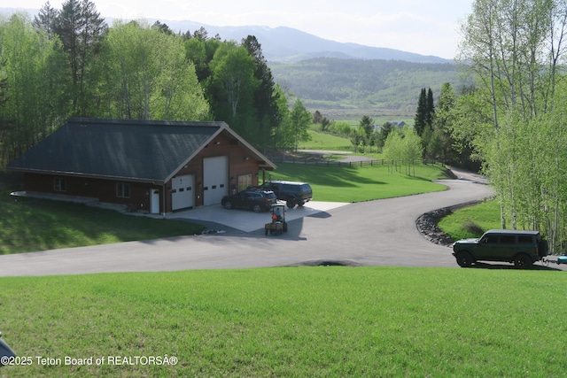 view of property's community featuring a mountain view and a garage