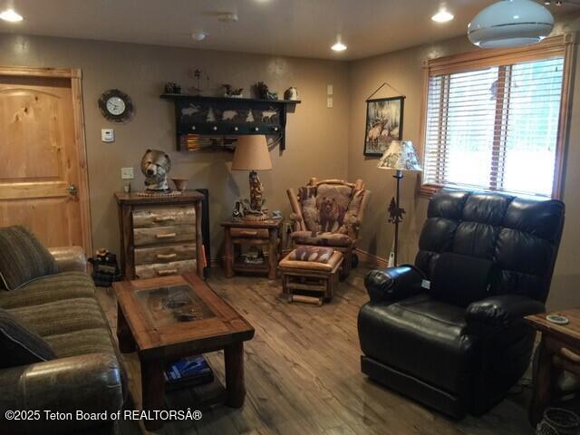living room featuring wood finished floors and recessed lighting