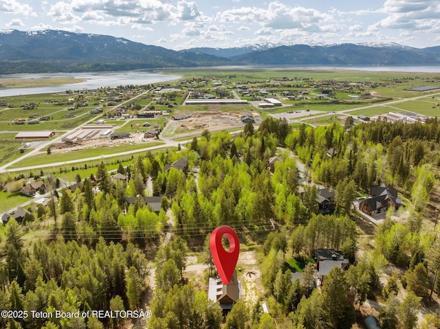 bird's eye view of a water and mountain view