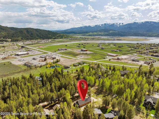 drone / aerial view of a water and mountain view