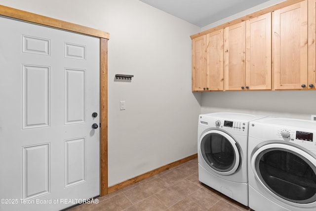101 Alta Dr, Star Valley Ranch, WY 83127 - washroom with washing machine and dryer, cabinet space, baseboards, and light tile patterned floors