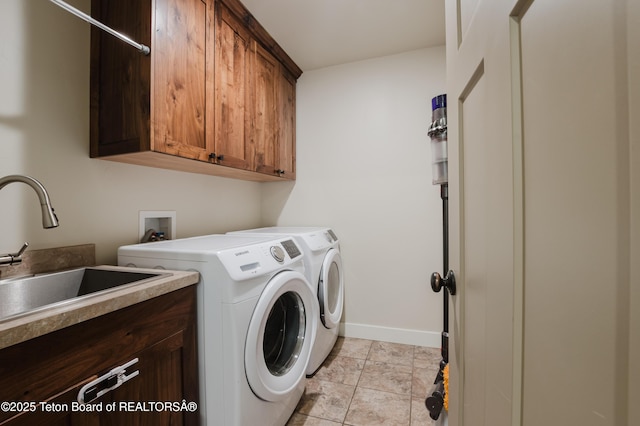 222 River Bench Rd, Alpine, WY 83128 - laundry room with cabinet space, separate washer and dryer, baseboards, and light stone finish flooring