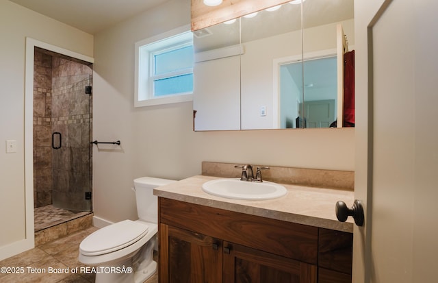 222 River Bench Rd, Alpine, WY 83128 - bathroom with a stall shower, toilet, vanity, and baseboards