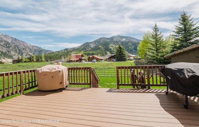 222 River Bench Rd, Alpine, WY 83128 - wooden deck featuring a mountain view and grilling area
