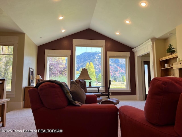 96 Hardman Rd, Star Valley Ranch, WY 83127 - carpeted living area featuring vaulted ceiling and recessed lighting