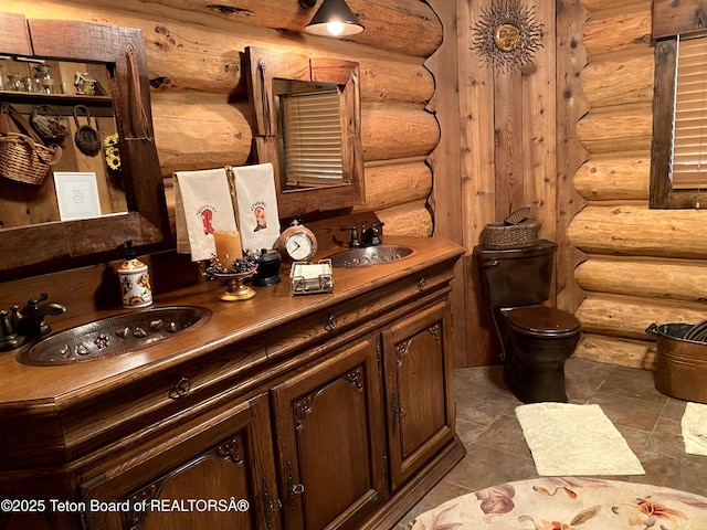 3 Forest Trl, Boulder, WY 82923 - full bath with rustic walls, double vanity, and toilet