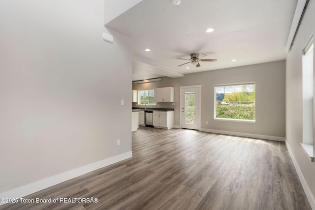68 Alpine Trl Unit 38, Victor, ID 83455 - unfurnished living room featuring recessed lighting, ceiling fan, baseboards, and wood finished floors