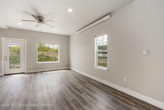68 Alpine Trl Unit 38, Victor, ID 83455 - empty room with baseboards, recessed lighting, wood finished floors, and a ceiling fan