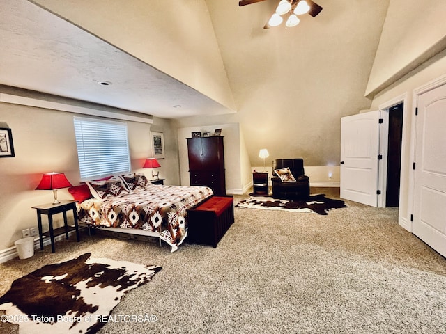 61 Astorian Ln, Smoot, WY 83126 - bedroom with carpet flooring, baseboards, ceiling fan, and a high ceiling