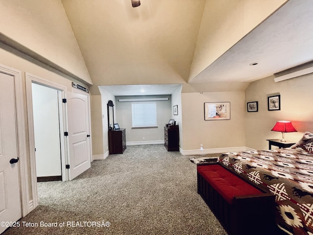 61 Astorian Ln, Smoot, WY 83126 - carpeted bedroom with baseboards and high vaulted ceiling