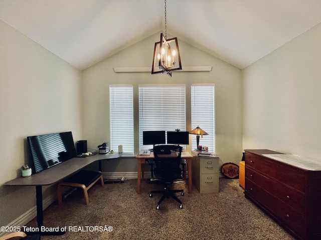 61 Astorian Ln, Smoot, WY 83126 - carpeted office space featuring vaulted ceiling, plenty of natural light, and baseboards