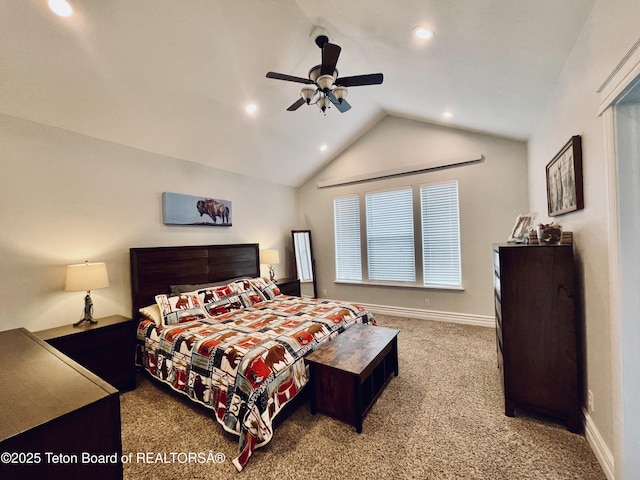 61 Astorian Ln, Smoot, WY 83126 - carpeted bedroom with lofted ceiling, recessed lighting, a ceiling fan, and baseboards