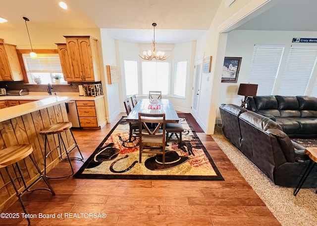 61 Astorian Ln, Smoot, WY 83126 - dining room featuring a chandelier, wood finished floors, recessed lighting, and baseboards