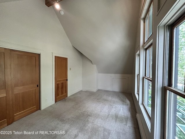 9064 Village Way, Victor, ID 83455 - additional living space featuring carpet floors, vaulted ceiling, and baseboards
