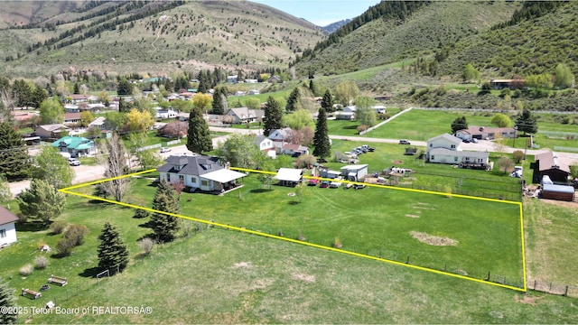 366 E 5th Ave, Afton, WY 83110 - aerial view of residential area with property boundaries highlighted and mountains