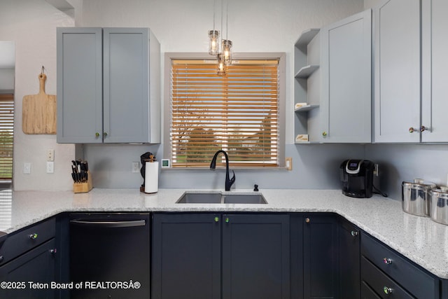 366 E 5th Ave, Afton, WY 83110 - kitchen featuring a sink, black dishwasher, open shelves, and plenty of natural light
