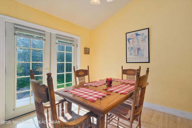 2697 Rendezvous Dr, Driggs, ID 83422 - dining room with vaulted ceiling, light wood-style floors, baseboards, and french doors