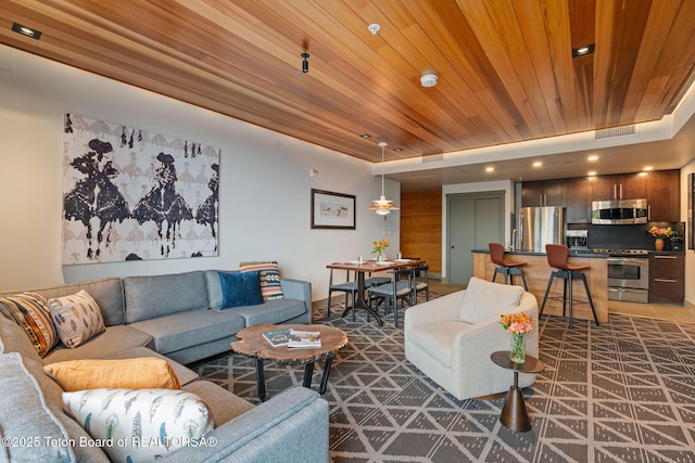 3335 W Villlage Dr Unit 201/203, Teton Village, WY 83025 - living room featuring wood ceiling and recessed lighting