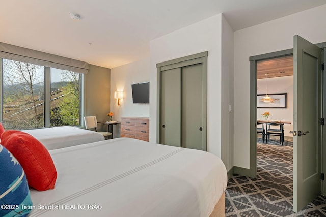 3335 W Villlage Dr Unit 201/203, Teton Village, WY 83025 - bedroom featuring dark colored carpet, a closet, and baseboards