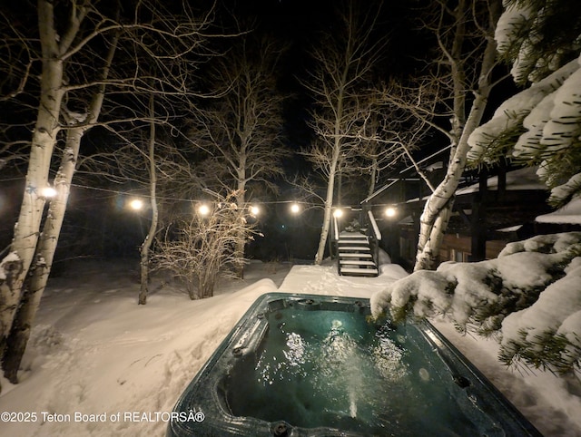2077 Highland Way, Victor, ID 83455 - pool at night featuring stairs