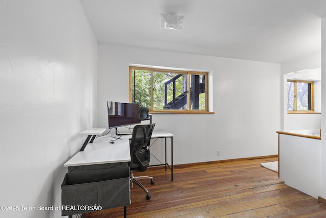 2077 Highland Way, Victor, ID 83455 - office area with hardwood / wood-style floors and baseboards