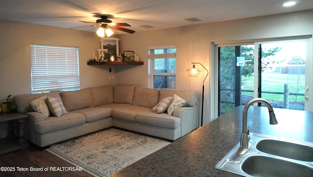 418 Par Ave, Pinedale, WY 82941 - living area featuring ceiling fan, wood finished floors, and recessed lighting
