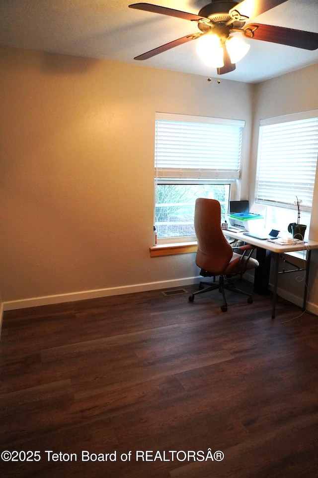 418 Par Ave, Pinedale, WY 82941 - office space featuring baseboards, dark wood-style flooring, and ceiling fan