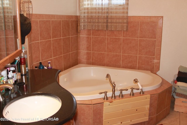 588 S Oak St, Labarge, WY 83123 - bathroom featuring a sink, a bath, and tile walls