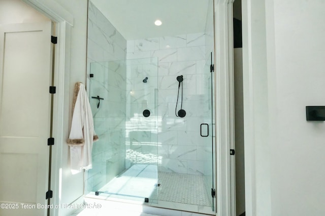 358 Solitude Ln, Tetonia, ID 83452 - bathroom featuring a marble finish shower and recessed lighting