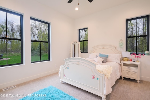 358 Solitude Ln, Tetonia, ID 83452 - bedroom featuring baseboards, multiple windows, recessed lighting, and light colored carpet