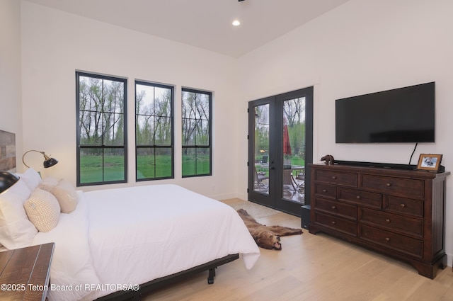 358 Solitude Ln, Tetonia, ID 83452 - bedroom featuring access to outside, french doors, light wood-type flooring, and recessed lighting