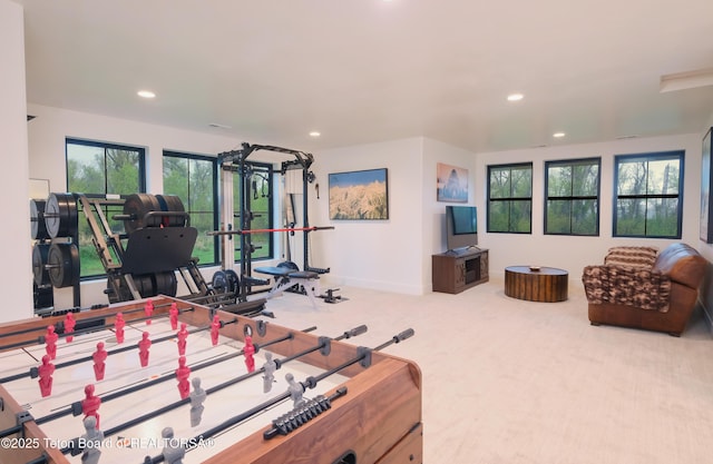 358 Solitude Ln, Tetonia, ID 83452 - workout room featuring recessed lighting, carpet floors, and baseboards