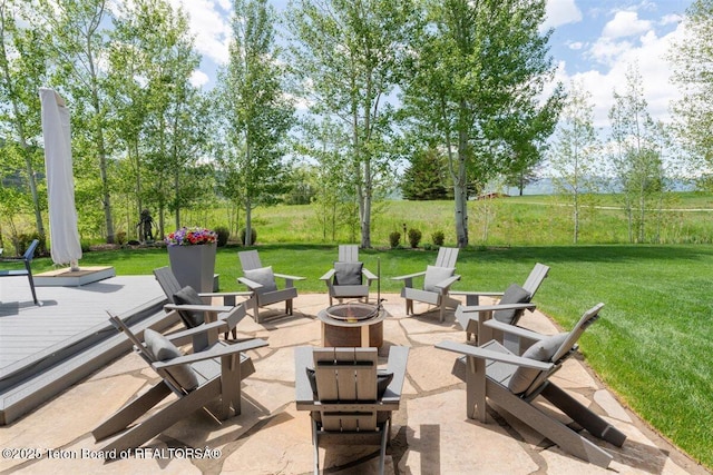 62 Hastings Dr, Victor, ID 83455 - view of patio featuring a fire pit and a deck